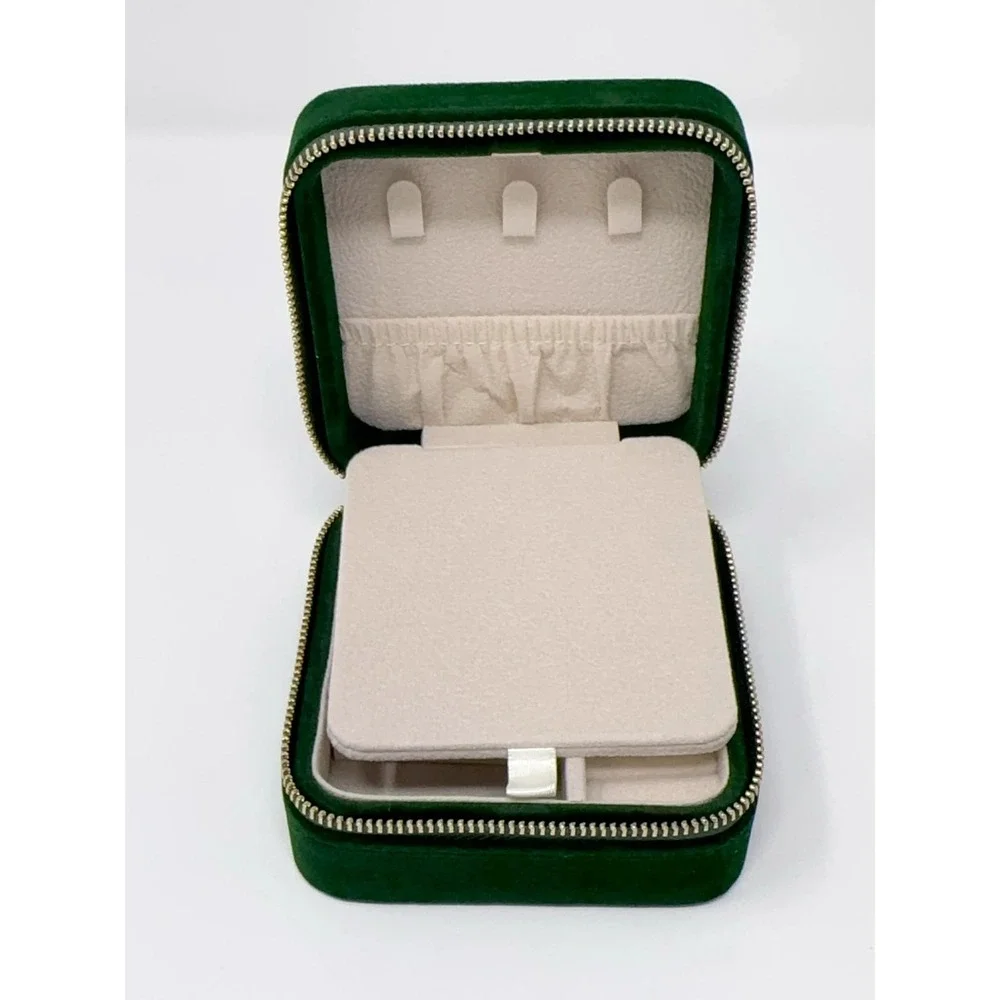 NEW Benevolence Square Travel Jewelry Organizer Box with Mirror‎ Green Velvet